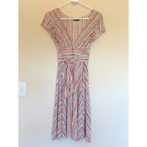 Ruby Rox Y2K Vneck Polka Dot Belted Tie‎ Stretch Midi Dress Womens Medium